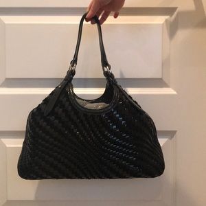 Cole Haan Patent Leather & Suede Woven Hobo Bag